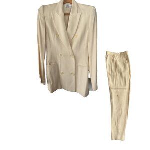 Taiga Paris Ivory double breasted pant suit jacket/FREE PANTS Size 4 100% Rayon